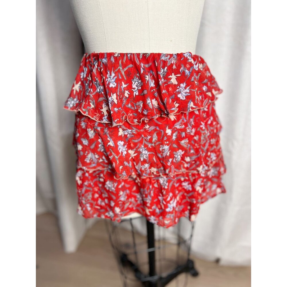IRO Brooks Tiered Ruffled Skirt Sz 34 XS Red Floral - Picture 4 of 8